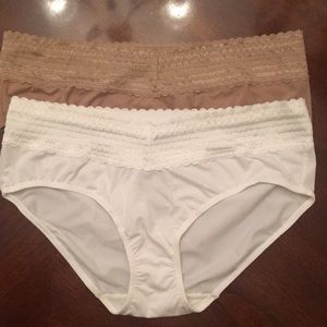 Warners panties NWOT never used. 2 in beige&White. Nylon polyester W/Lace trim.